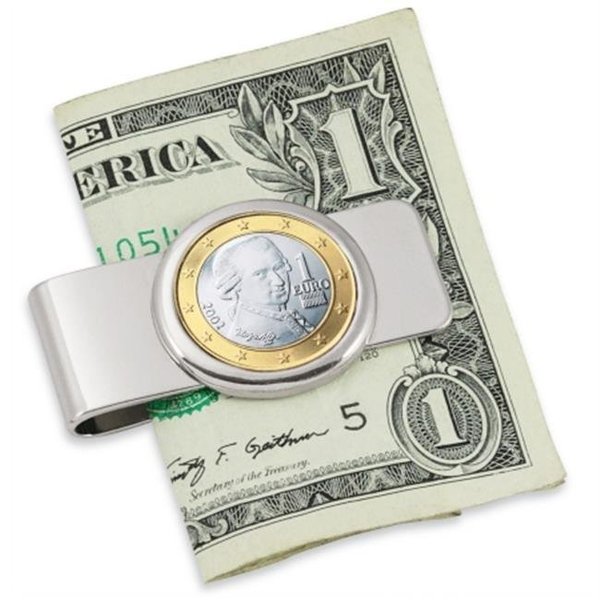 Upm Global Llc UPM Global LLC 12552 Austrian Mozart One Euro Coin Silvertone Money Clip 12552